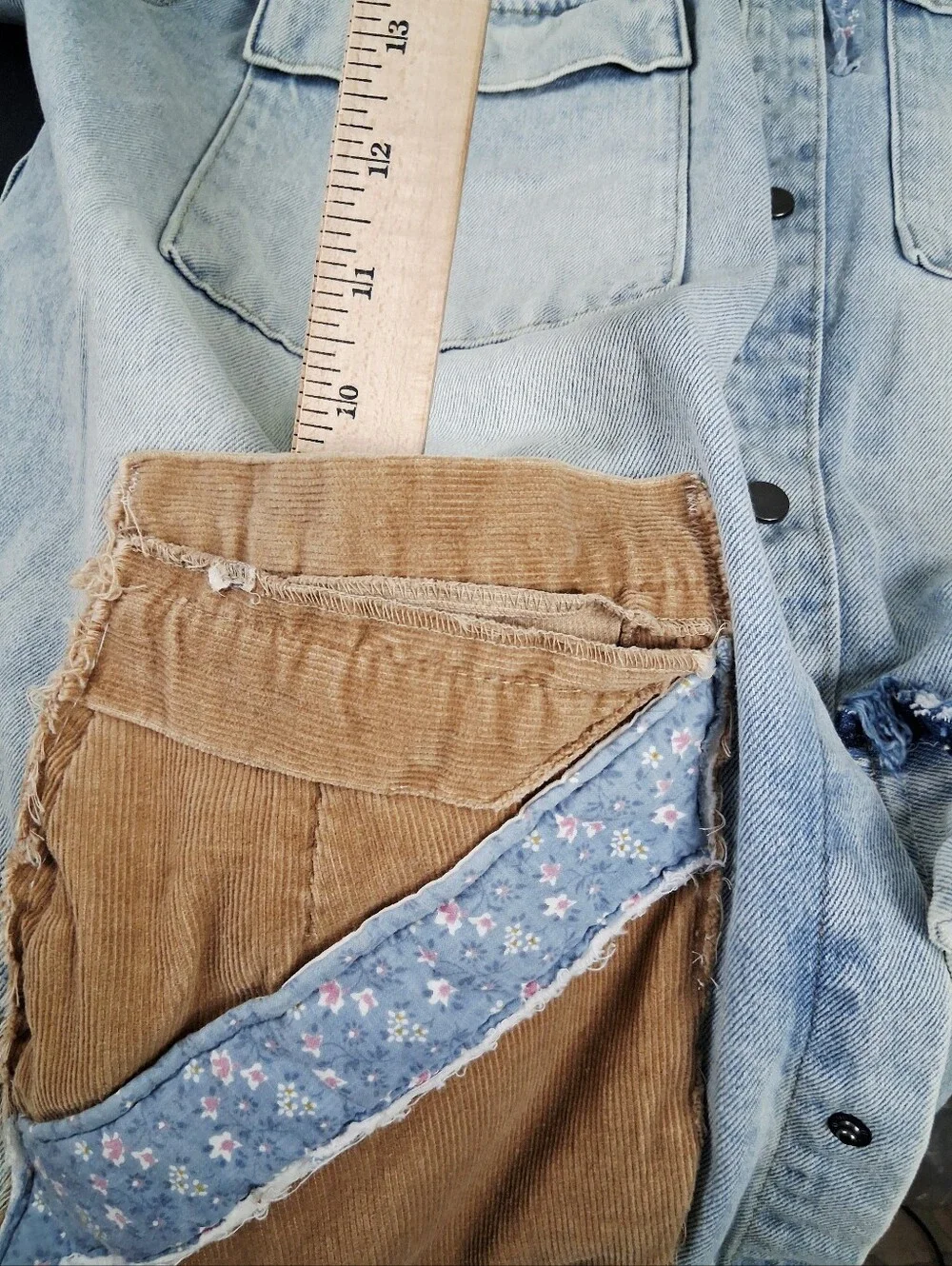 Upcycled Denim Jacket Chore Coat OOAK Large Quilt Applique Cottage Farmhouse - Picture 14 of 15
